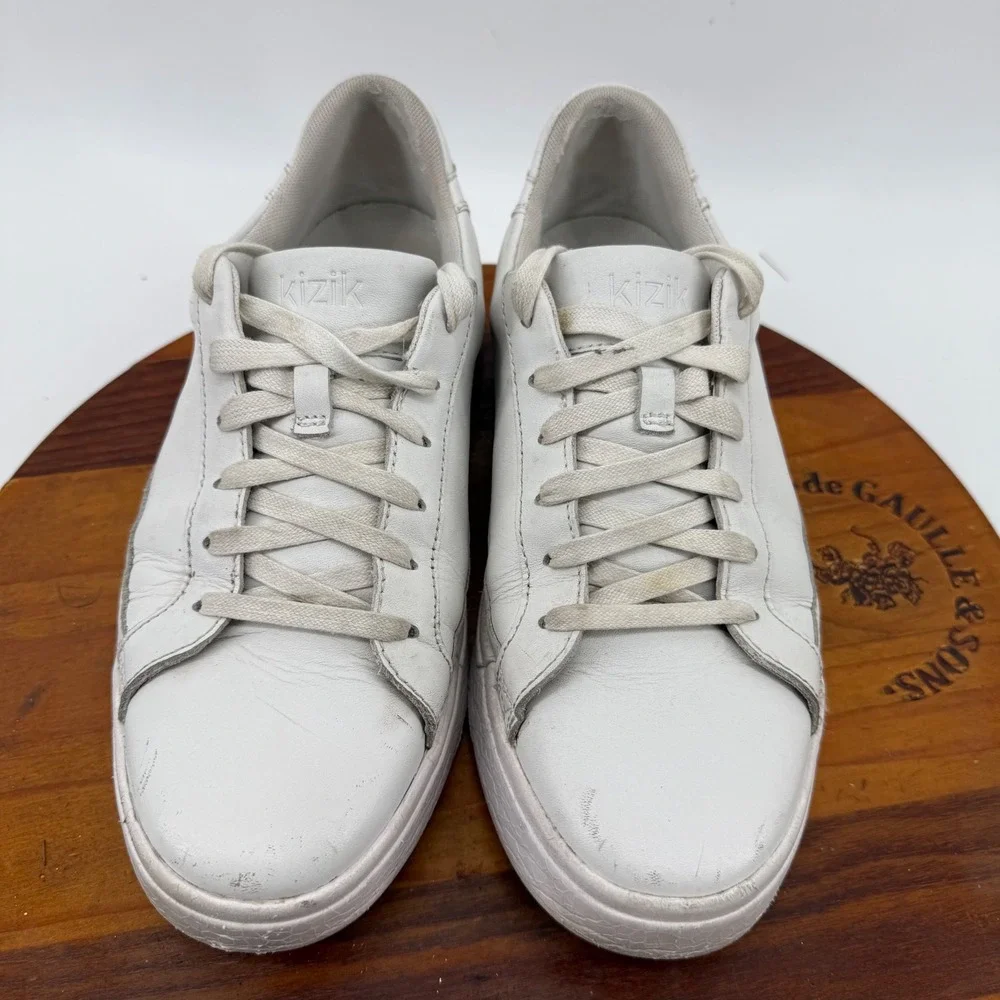 Kizik Vegas Sneakers Leather Hands Free Mens 8 W Womens 9.5 White Wide Low Top